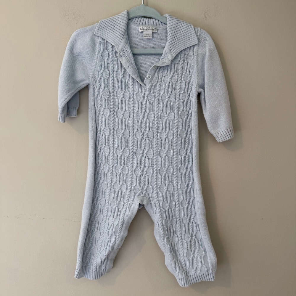 Kissy Kissy Baby Blue Cable Knit Long Sleeve Romper 6-9 Months Peru